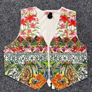 Vintage Anco Beaded Floral Patchwork Vest XL Multicolor Cotton India Boho Retro